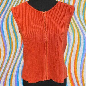 VTG orange ribbed zipup knit sweater vest size small